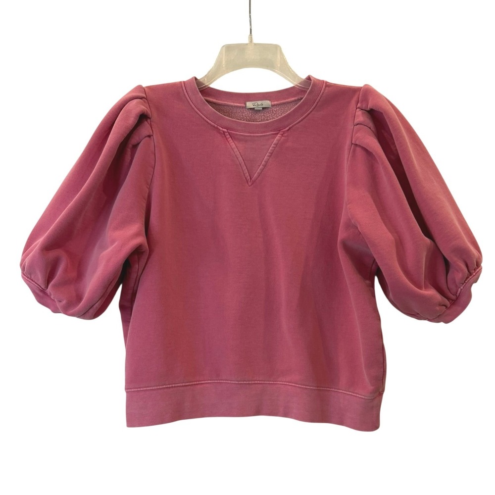 Rails Pink Puff Sleeve Sweatshirt Pleated Shoulder Crewneck Fleece Top Medium